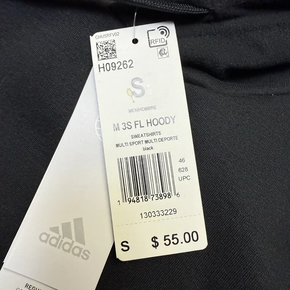 Adidas Mens Essentials Fleece 3-Stripes Hoodie with Front‎ Pocket Size Small $55